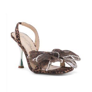 NWT - Betsey Johnson Fawn Leopard Pearl Bow Heeled Sandal